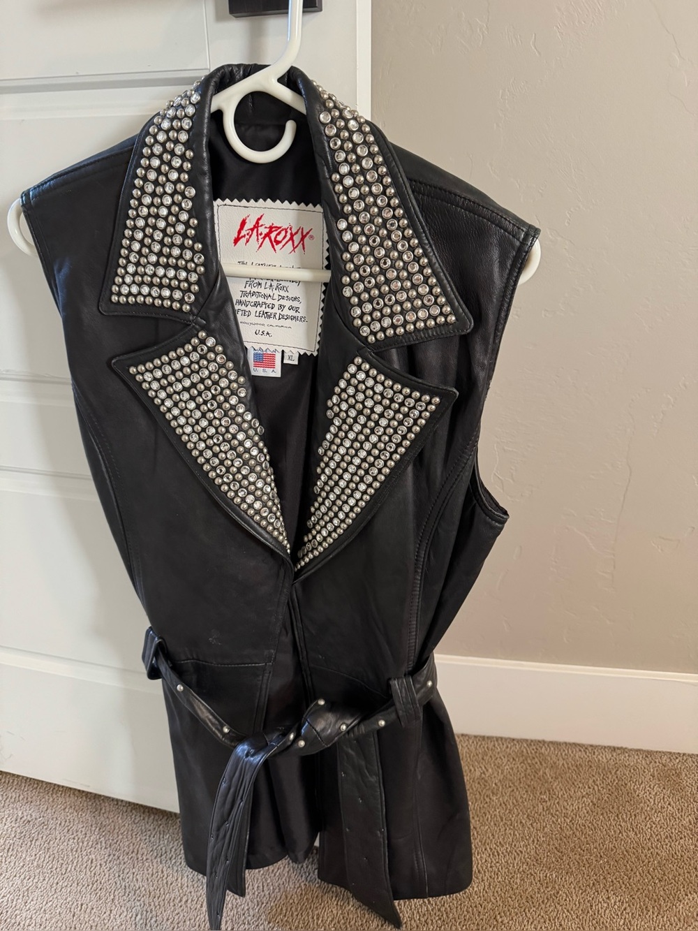 Black Studded Leather Vest with Belt